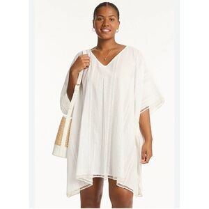NWT Sea Level Swim White Textured Heatwave Kaftan O/S
